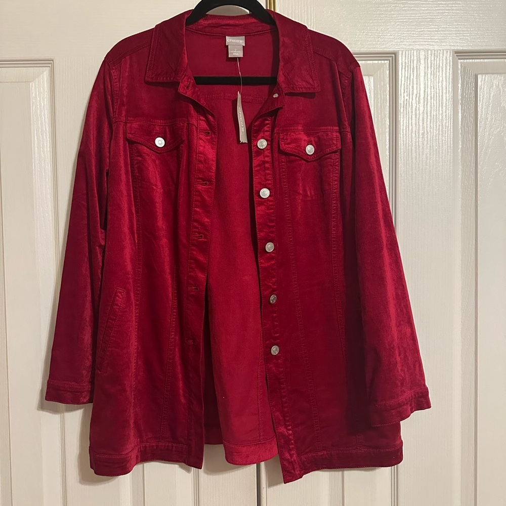 Chico's Vibrant Red Button-Front Jean Jacket - Brand New with tag.